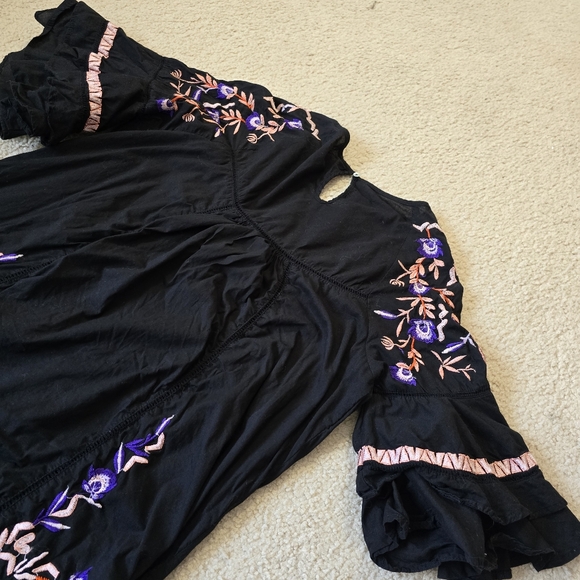 Free People Black Mini Dress with Purple Embroidery - Picture 14 of 16